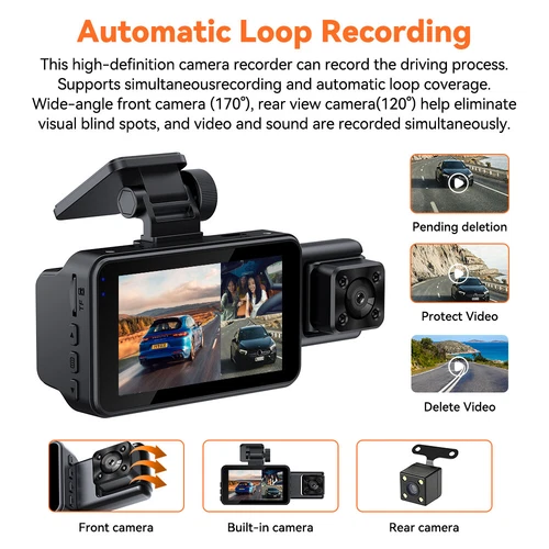 1080P HD Car Dash Cam Front/Inside/Rear Car DVR Dash Camera WiFi Video Recorder - Picture 8 of 16
