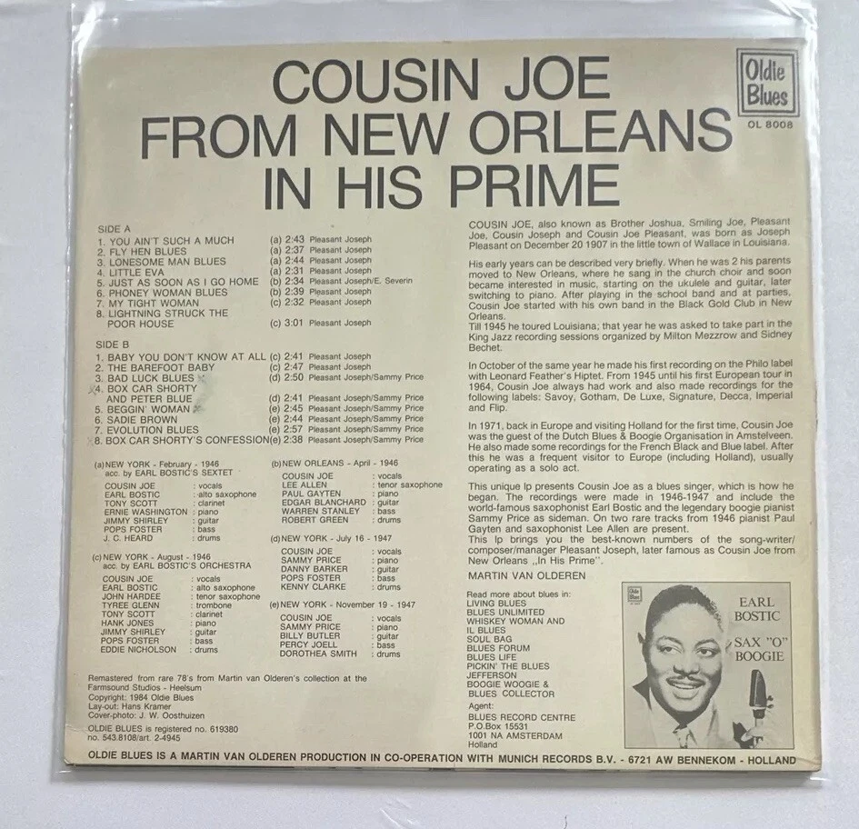 LP - Cousin Joe – Cousin Joe From New Orleans In His Prime Blues Lp Vinyl EX/VG+ - Image 3 of 4