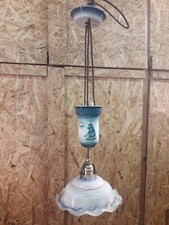 Antike Zuglampe/Hängelampe/Pendelzug/Glasschirm Schiff Motiv