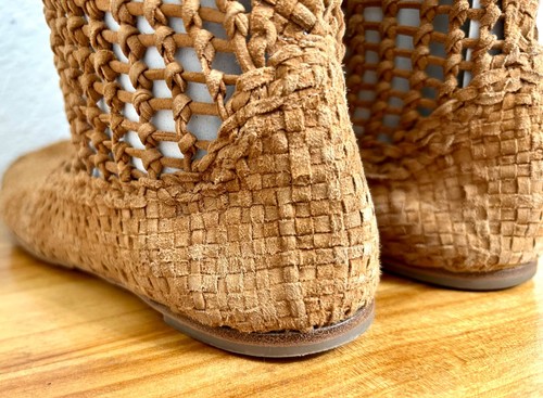 Tapeet Vicini Italy LIGHT BROWN Leather Open Weave/Crochet Boots Size 38.5 US 8 - Picture 15 of 23