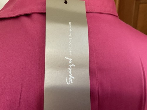 Spiegel Women 14W Faux Wrap Stretch Satin S/Sleeve Shirt MIDI Dress Pink Belt - Picture 6 of 11