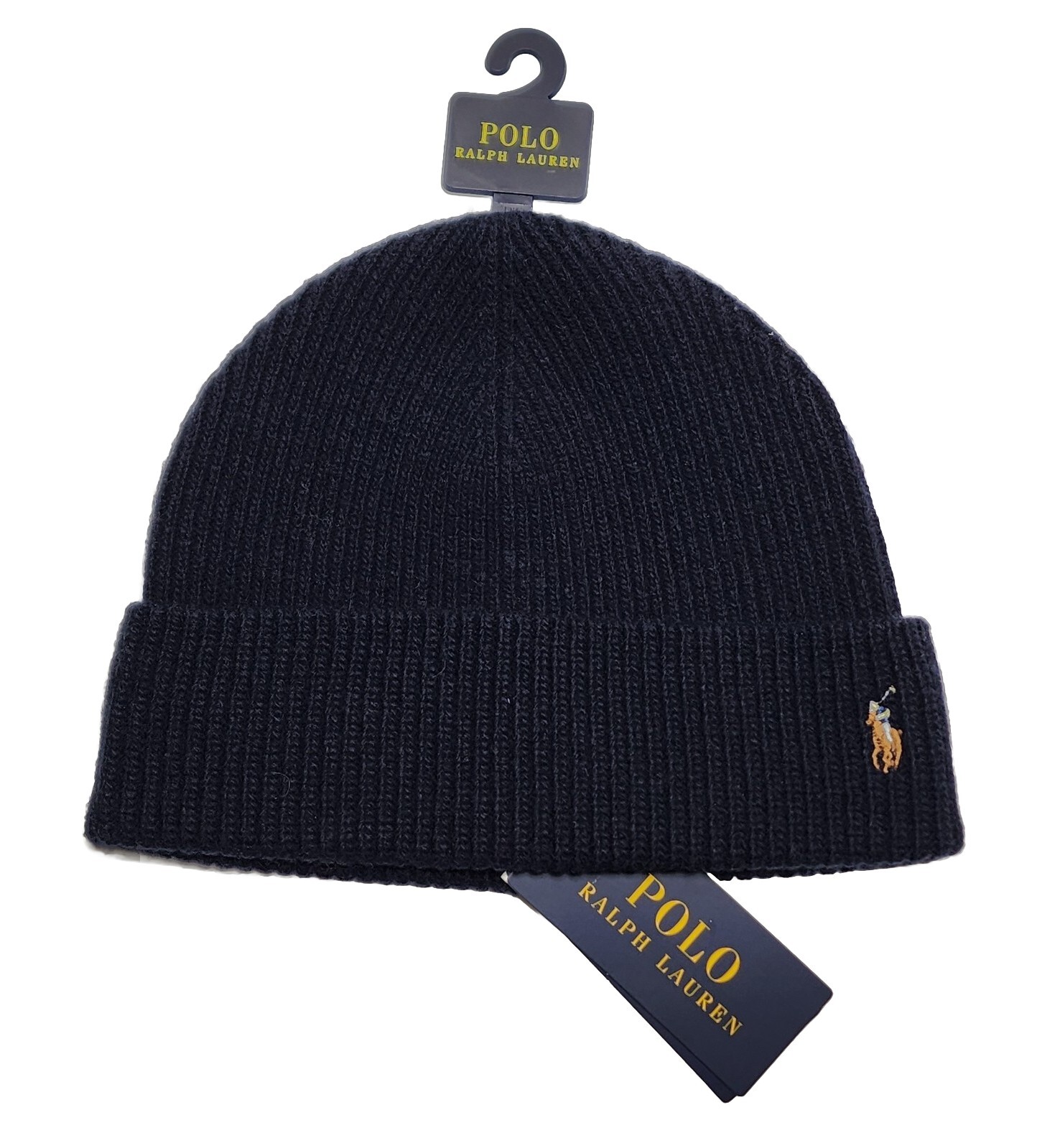 Nuova Polo Ralph Lauren Uomo Misto Lana Navy Beanie Polsini Maglia Colorblock Pony