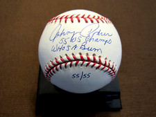 JOHNNY PODRES WHO'S A BUM 55 WS CHAMP DODGER SIGNED AUTO L/E BASEBALL JSA BEAUTY