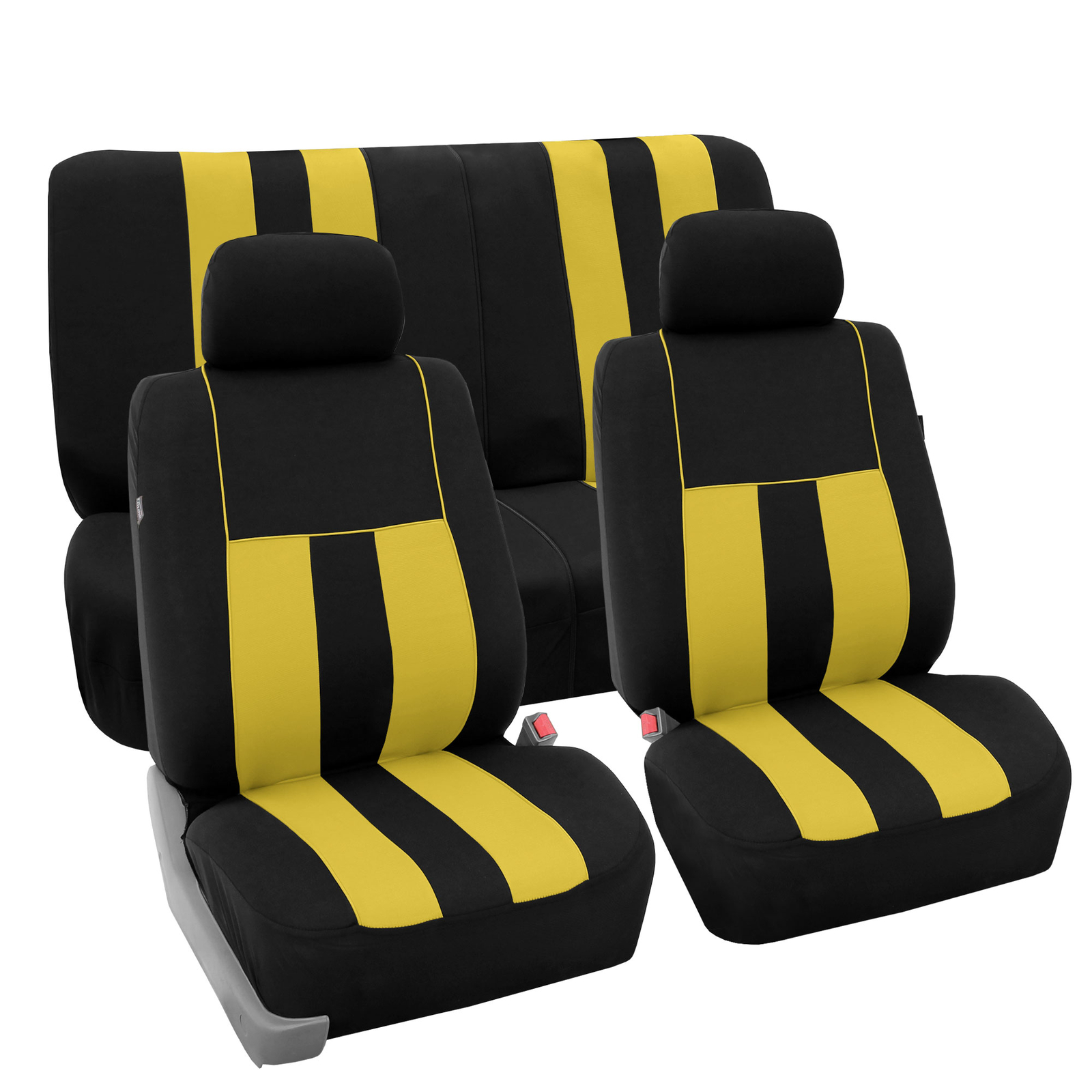 Full Set Car Seat Covers for Auto SUV Van Yellow Black w/ 2 Head Rest Covers