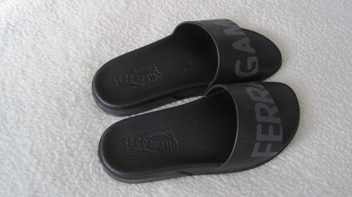 Salvatore Ferragamo AMOS “FERRAGAMO” Black Slides Mens Size  display picture 3