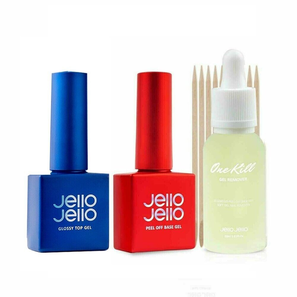 Kit Jello Jello - Base Gel Peel Off Et Top Gel Brillant - One Key Remover - Neuf