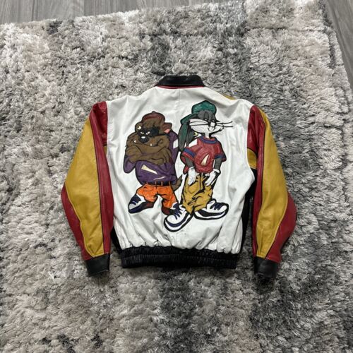 VTG Men’s L Looney Tunes Taz Tasmanian Devil Bugs Bunny Leather Jacket Y2K READ