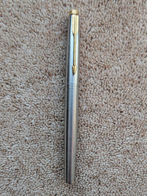 VINTAGE PARKER 75 FLIGHTER STEEL FOUNTAIN PEN 14K GOLD NIB RARE - USA ...