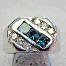2.00CT Princess Cut Lab-Created Blue Sapphire Wedding Ring 925 Sterling Silver