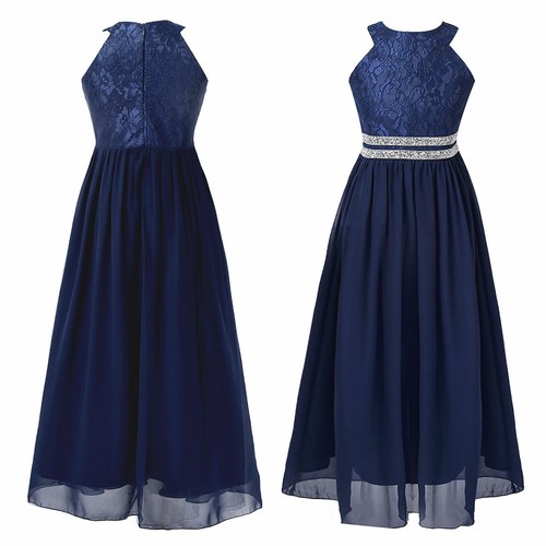 Kids Flower Girsl Dress Wedding Party Chiffon Dresses Floral Lace Maxi Gowns - Picture 27 of 71