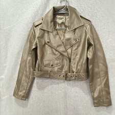 Saltwater Luxe Faux Leather Jacket Womans Isola Champagne Short Belted Xs S M L