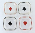 Unusual Set of 4 "Card Suits" Glass Salts. Clubs, Spades, Diamonds, Hearts.