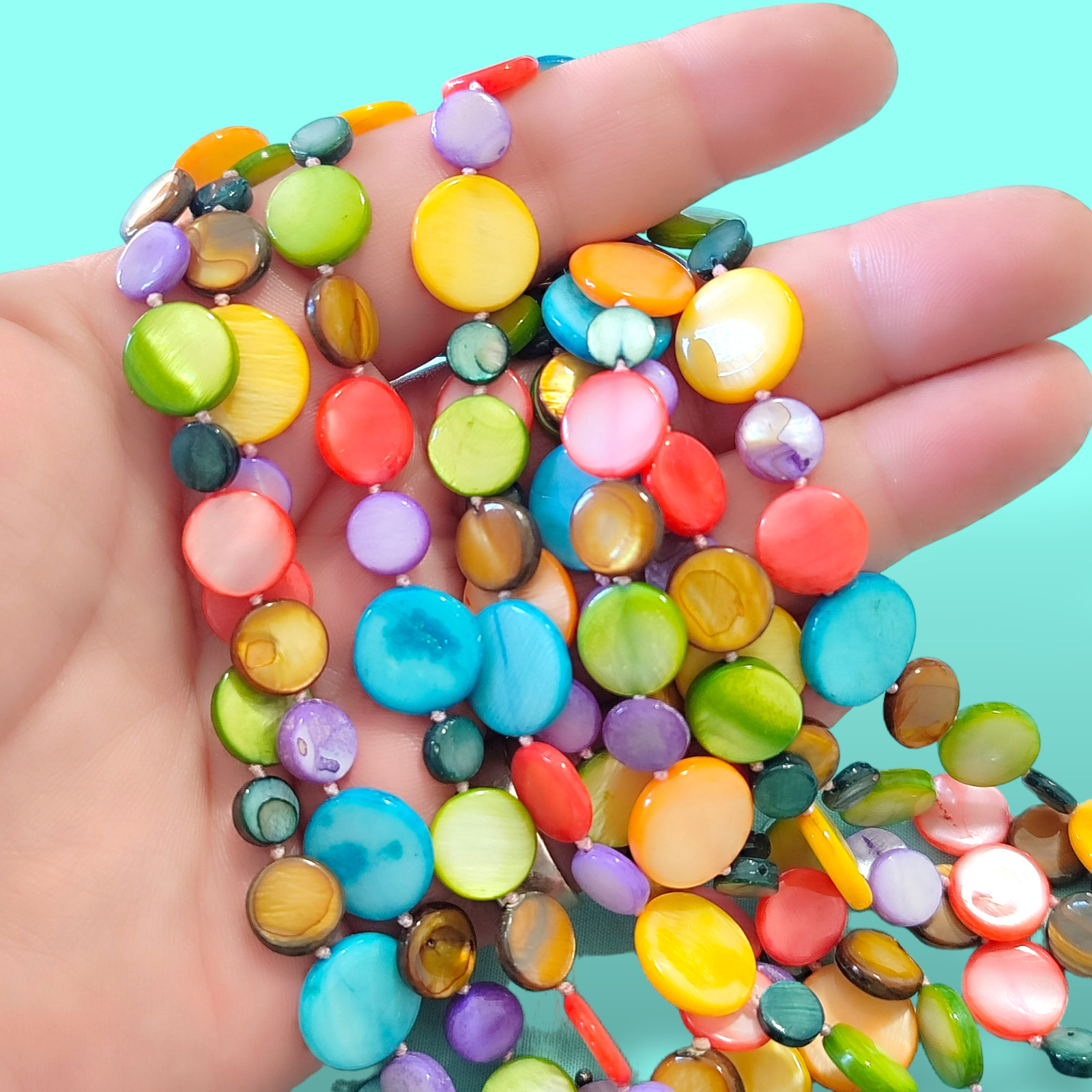 Colorful Rainbow Dyed Shell Disk Multi Strand Nec… - image 6