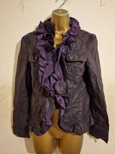 Purple Frill Ruffle Peplum Zip Faux Pu Leather Satin Edgy Gothic Jacket 8 10 12