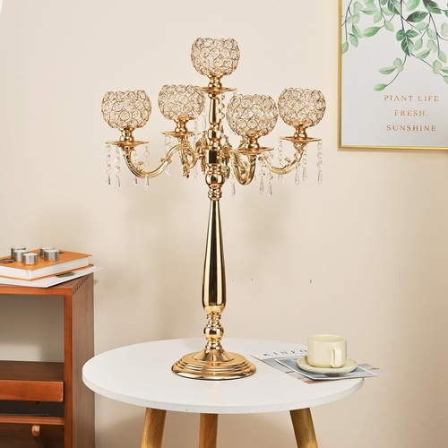 5 Arm Gold Candelabra Centerpieces With Crystal For Wedding Tables29.5inches Tal