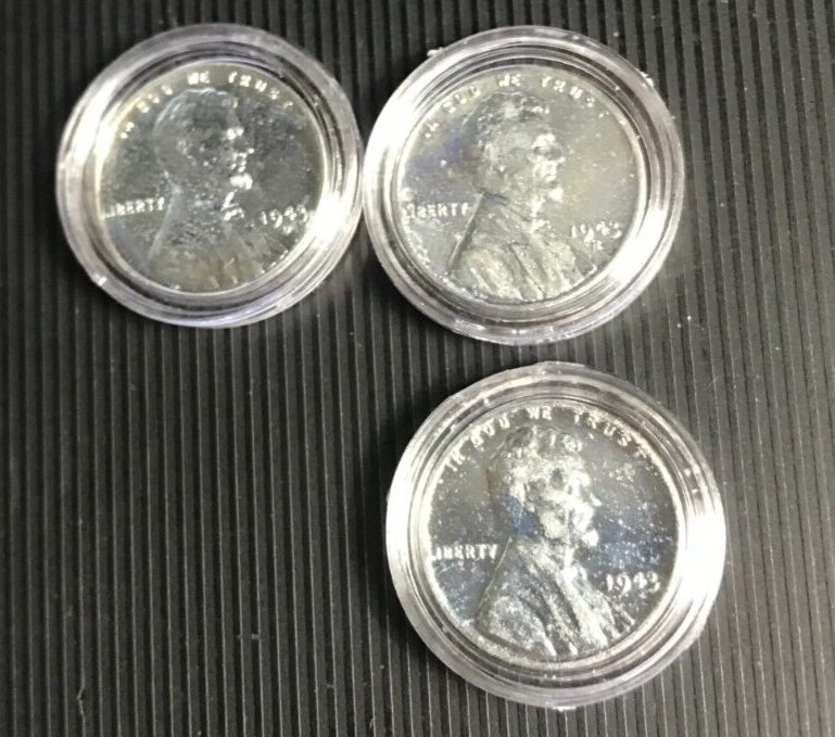 3 Steely BU Coins 1943 S D & P Full Set of Real Beauties # 5