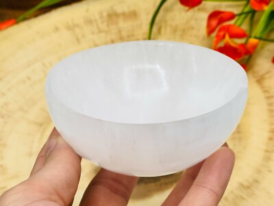 Large Selenite Crystal Charging Station Dish, Satin Spar Gypsum 4'' Bowl