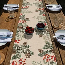  Winter Needle Branch Berry Table Runner, Table Runner 13''X72'' Pine Cone