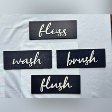 Farmhouse Bathroom Wooden Sign Set in Dark Grey/White