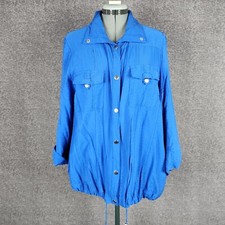 Autograph Top Women Plus Size 22 Blue  Long Roll Tab Sleeve Snap Button