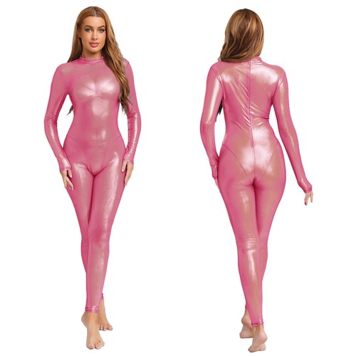 iEFiEL Body Mujer Brillante Traje de Cuerpo Completo Slim Fit Mono Elástico Catsuit - Imagen 51 de 188