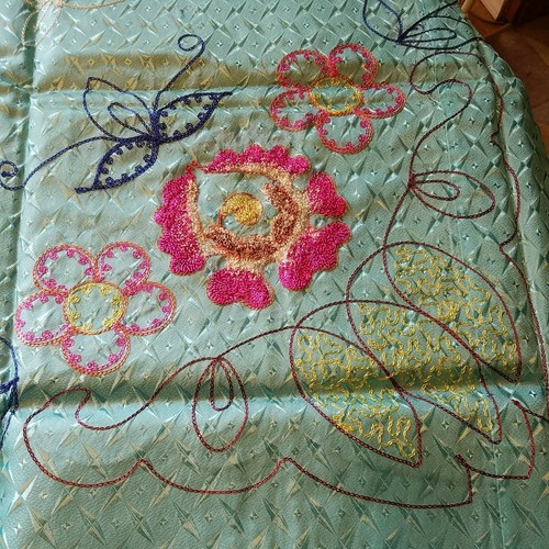 WWII Japanese Tablecloth Blue Embroider 8 napkins Floral Fringed 50x66" Rayon - Picture 12 of 12