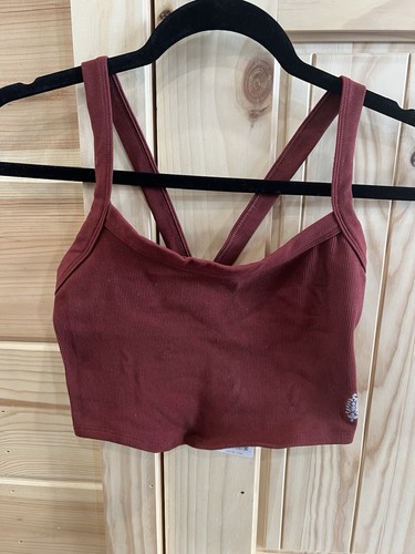NWT Free People Movement Ribbed Crop Top Wine Color Women’s Size M-L MSRP $30