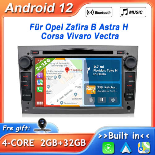 Autoradio GPS Navi Für Opel Astra H Corsa C D Zafira B Android 12 Carplay 2G+32G - Afbeelding 1 van 18