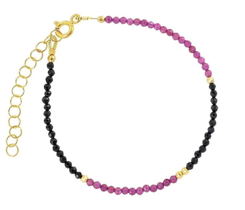 Браслеты унисекс A++ черный оникс и рубин агат ограненные круглые драгоценные камни бусины 6-8 дюймов - Изображение 2 из 4