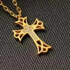 2Ct Round Cut White Moissanite Women's Cross Pendant 14K Yellow Gold Plated