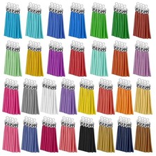 120 Pack Leather Keychain Tassels Charms Silver White Cap 55mm Multi Color