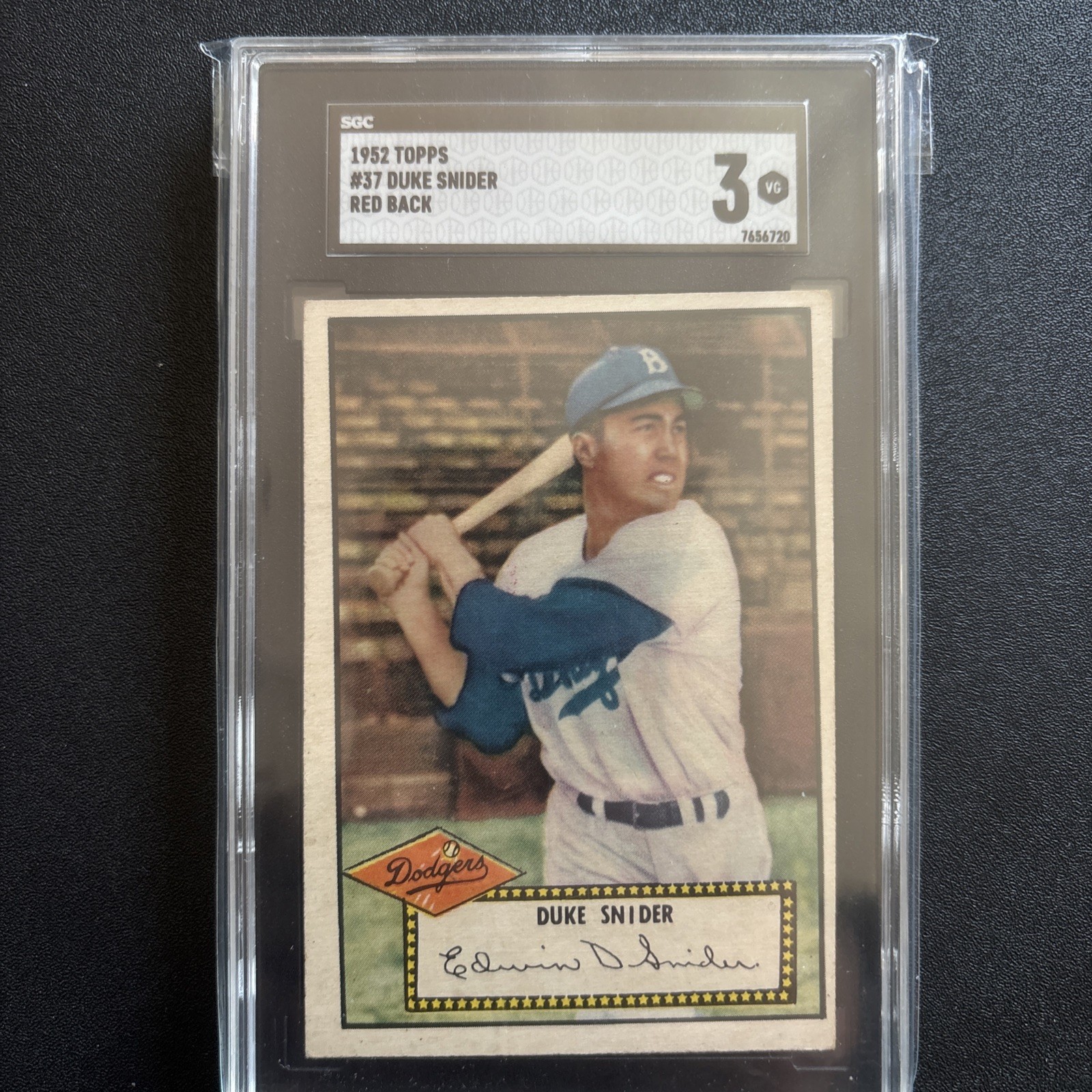 1952 Topps Baseball Card Red Back DUKE SNIDER Brooklyn Dodgers #37 PSA 3 - HOF