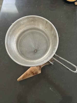 Wear Ever No 8 Aluminum Cone Colander Strainer Sieve Vintage With Wood Pestle
