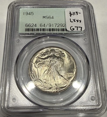 1945 Walking Liberty Half Dollar PCGS Gen 2.1 Rattler MS64 OGH Green Holder G77