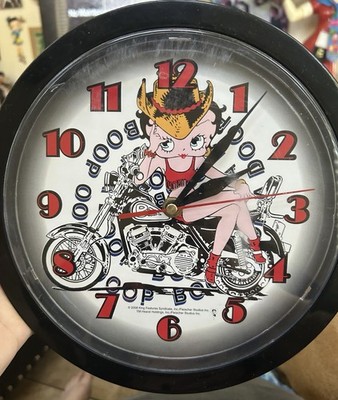 BETTY BOOP BIKER Cowboy   Biker Wall Clock -MIB-Works!-READ ALL!