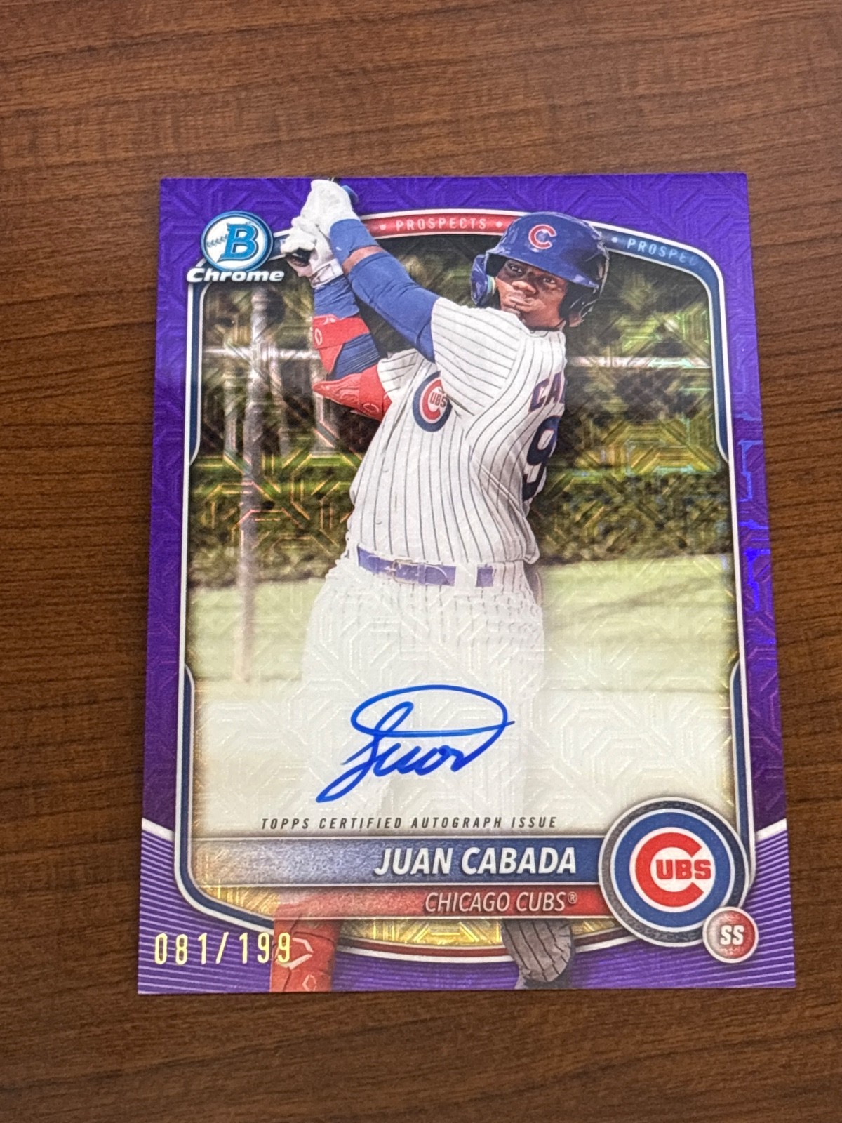 2025 Bowman Chrome Juan Cabada PURPLE MOJO REFRACTOR AUTO /199 RC ROOKIE CUBS