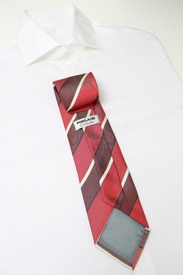 Pohland Exclusive Men's ONE SIZE Red Striped Pointed Pure Silk