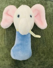 Vintage Eden Toys Blue White Elephant Baby Rattle Stuffed Plush 6"