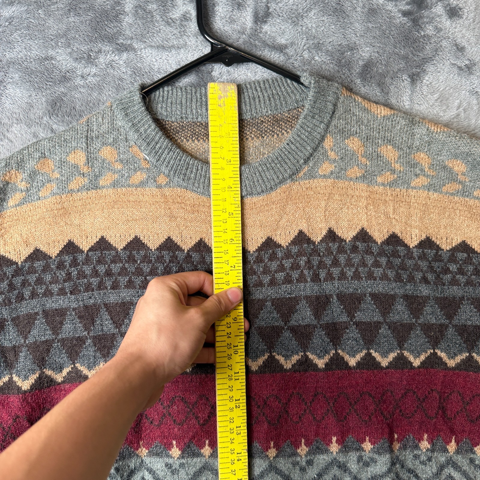 Multi Pattern Long Sleeve Geometric Knit Sweater … - image 3
