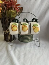 Espresso Cups and Saucers Set Chrome Rack Pear Design