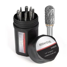 8PC Carbide Burr Set 1/4" Shank Tungsten Double Cut for Metal Wood w/ Case