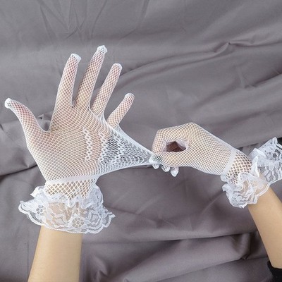 Polyester Fiber Mesh Gloves with Lace for Women Summer Formal Occasions K