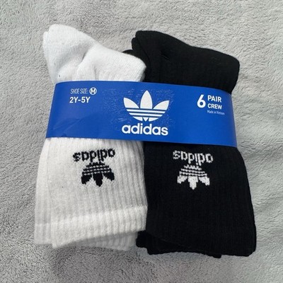 Adidas Moisture-Wicking Crew Socks 6 Pairs Black/White Youth Medium 2Y-5Y