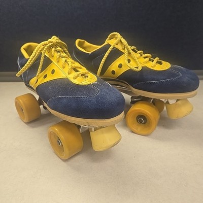 Spot-Bilt Jogger Roller Skates Sure-Grip Blue Yellow Suede size 8 