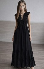 Ulla Johnson Maxi Dress Cottagecore Black Sz 2 Eyelet Poplin Witchy Whimsigoth