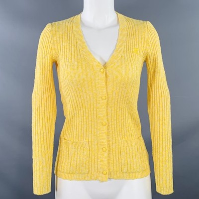 COURREGES Vintage Strickjacke Größe XS Gelb Feingestrick V-Ausschnitt