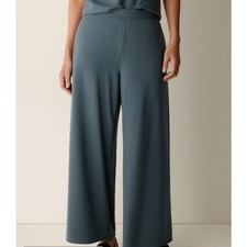 Eileen Fisher Textured Wide Leg Ponte Pant Blue Gray Minimalist Luxe Travel Work