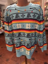 Aldi Gear Christmas Sweater Lights Snowflakes Blue XL Festive Holiday Hanukkah