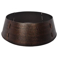 Brushed Metal Hammered Christmas Tree Collar, Brown, 27"
