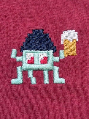 8BIT Space Invader Bier Pixelart T-Shirt Gr. S Bordeaux Rot Retro